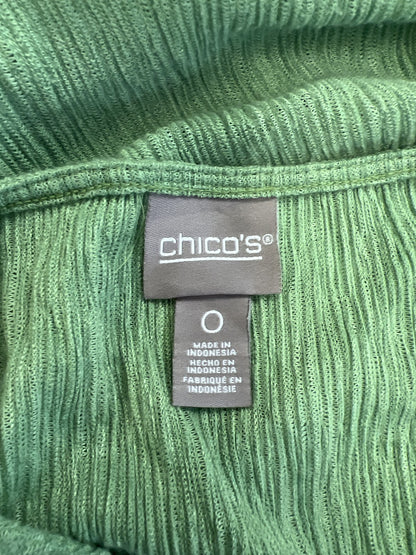 Chico’s Women’s Green Textured V-Neck Tie Front T-Shirt - 0/US S