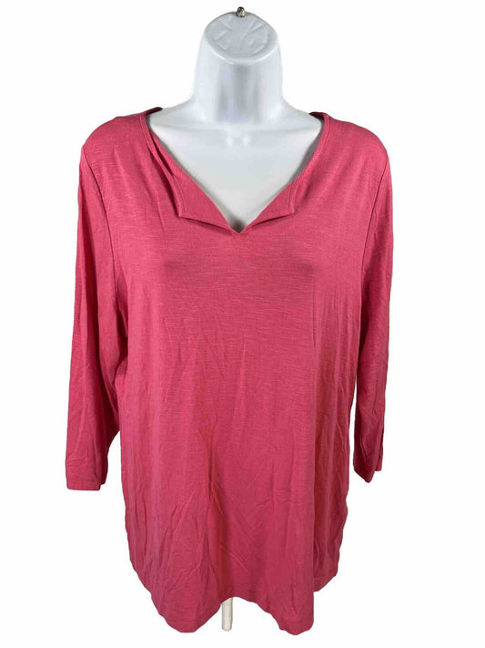 Chicos Easywear Women's Pink 3/4 Sleeve V-Neck T-Shirt - 1/M