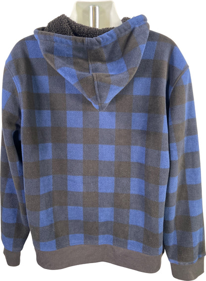 Jachs New York Men’s Blue Buffalo Plaid Full Zip Hooded Fleece Jacket - XL
