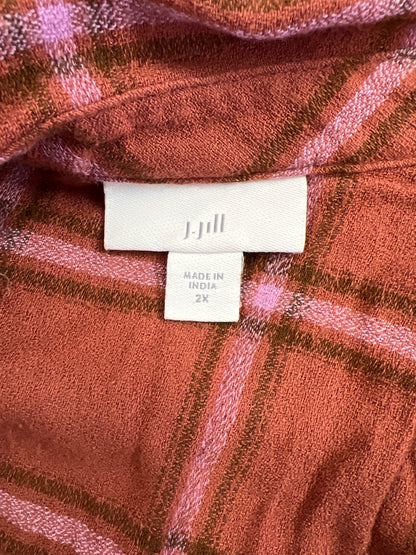 J.Jill Women’s Orange/Pink Plaid 1/2 Button Pullover Blouse - Plus 2X