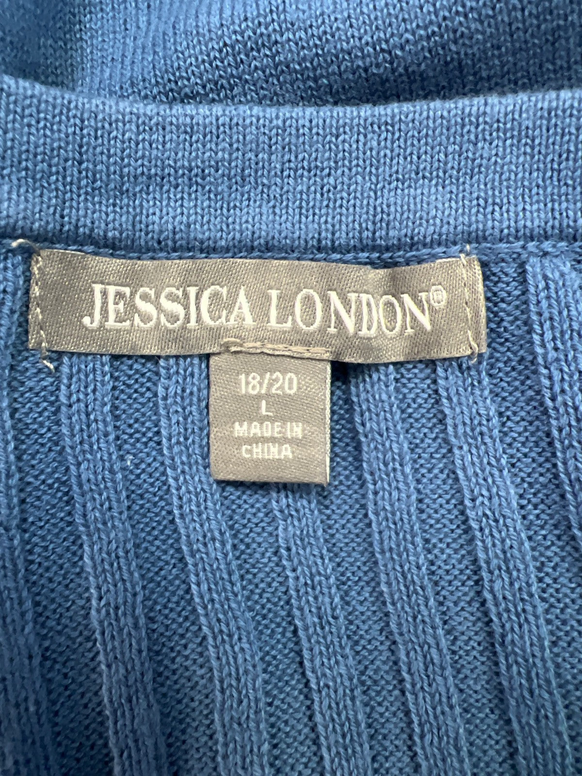 Jessica London Women’s Blue Ribbed Long Sleeve Sweater - 18/20 L