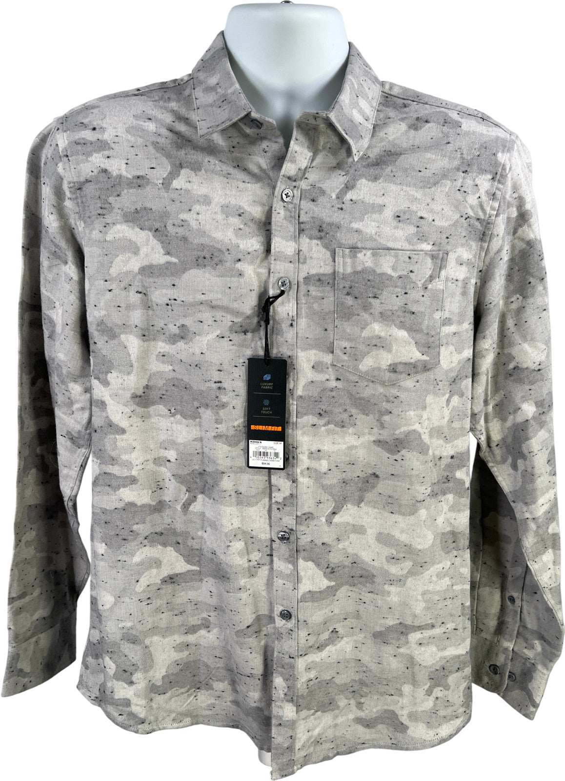 Marc Anthony Men’s Gray Camo Soft Touch Slim Fit Button Up Shirt - M