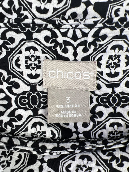 Chico’s Women’s Black/White 3/4 Sleeve Tie Side Blouse - 3/US XL