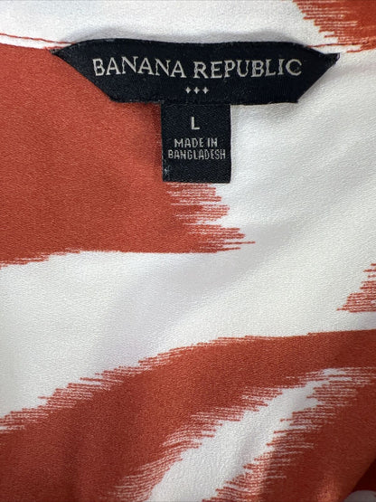 Banana Republic Women's Orange/White Sleeveless Semi Sheer Blouse - L