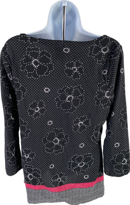 Ann Taylor Women’s Black Floral 3/4 Sleeve Blouse - L
