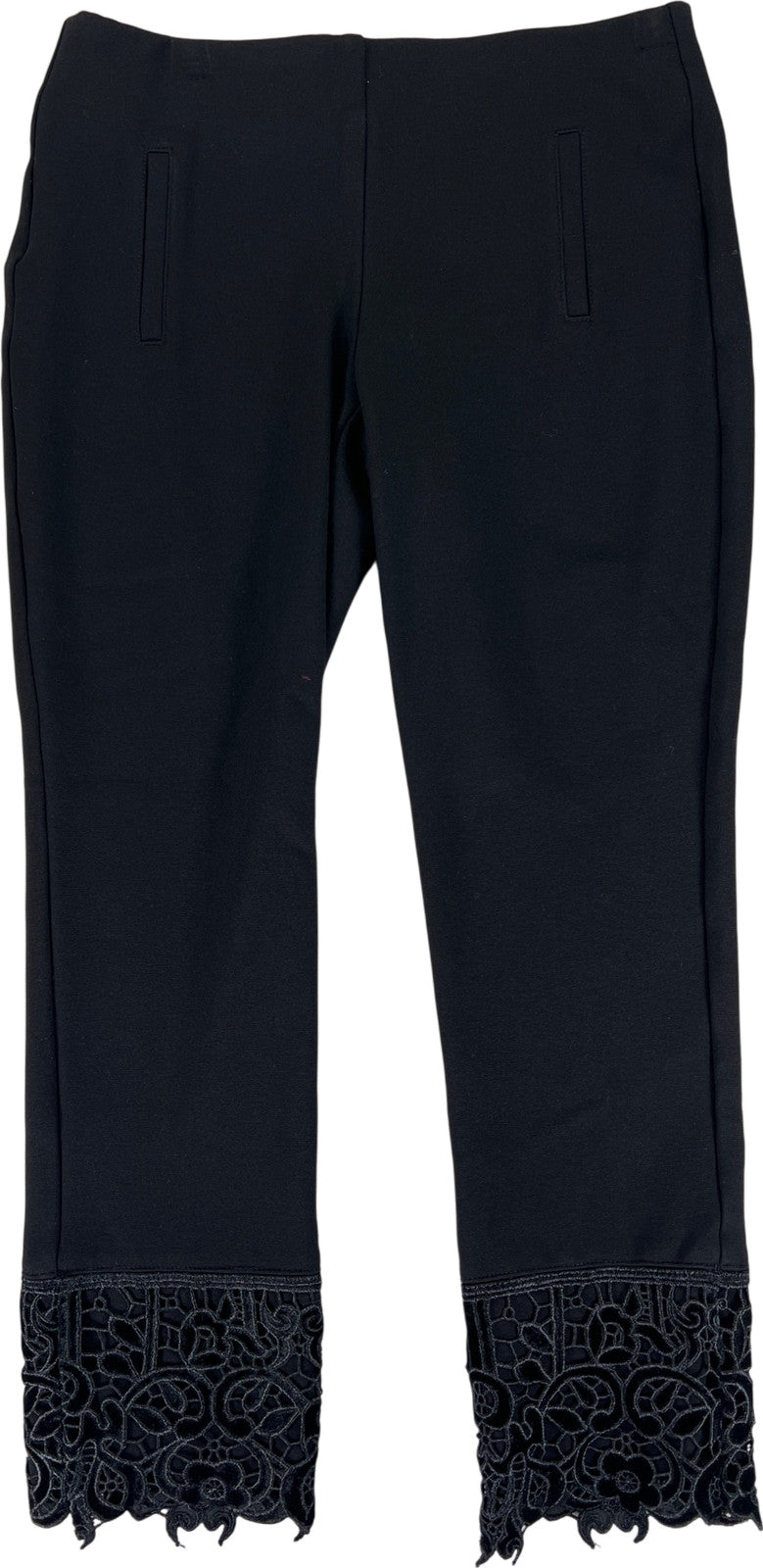 Chico’s Women’s Black Crochet/Lace Trim Slim Pull On Pants - 00/ US 2