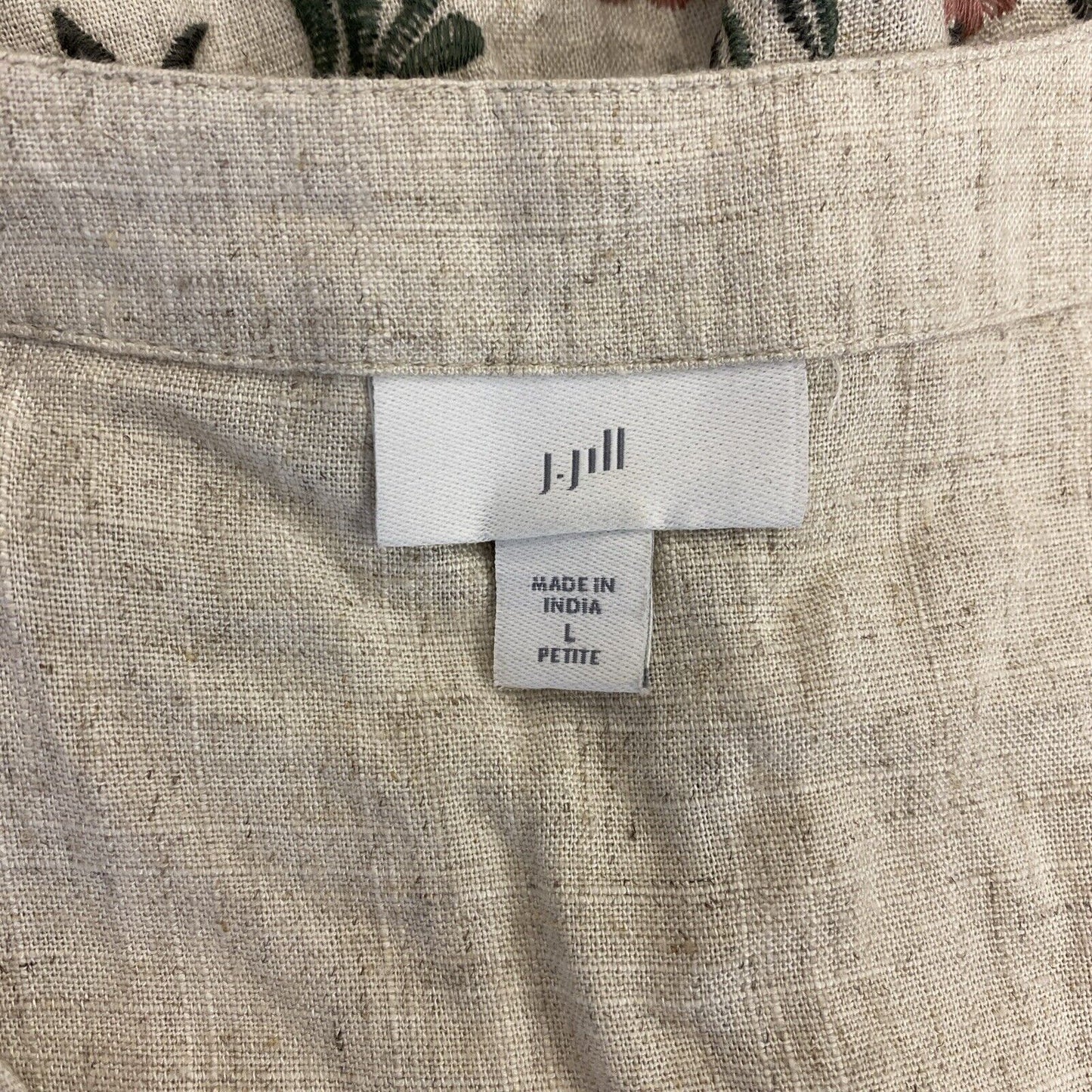 J.Jill Womens Beige Sleeveless Linen Embroidered Floral Sundress - L Petite