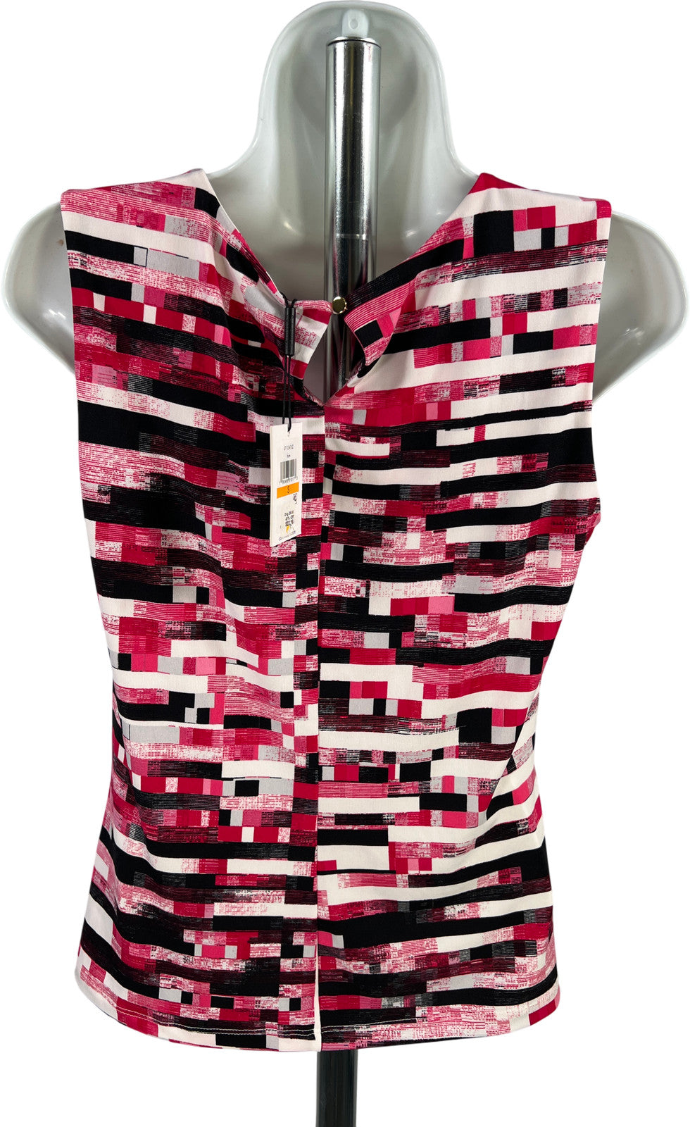 Calvin Klein Women’s Pink/Black Pleated Front Sleeveless Blouse - S