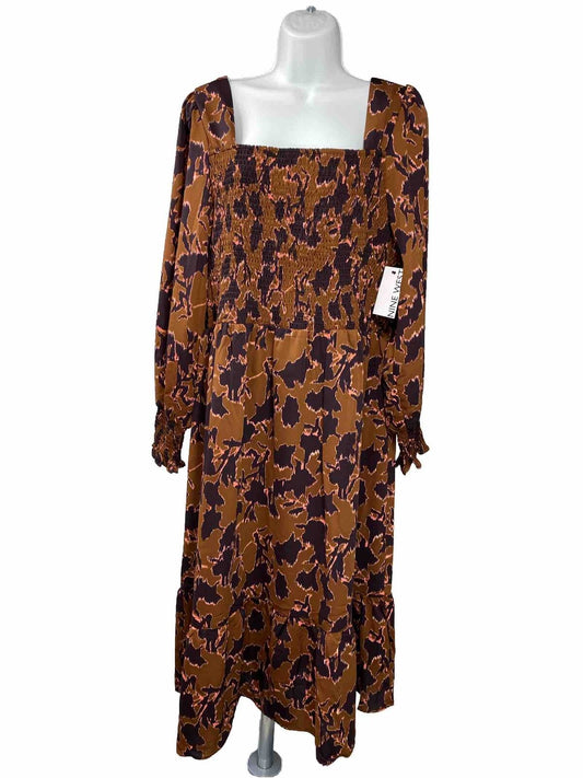 NEW Nine West Women's Brown Off Shoulder Tea Smocked Dress - XXL