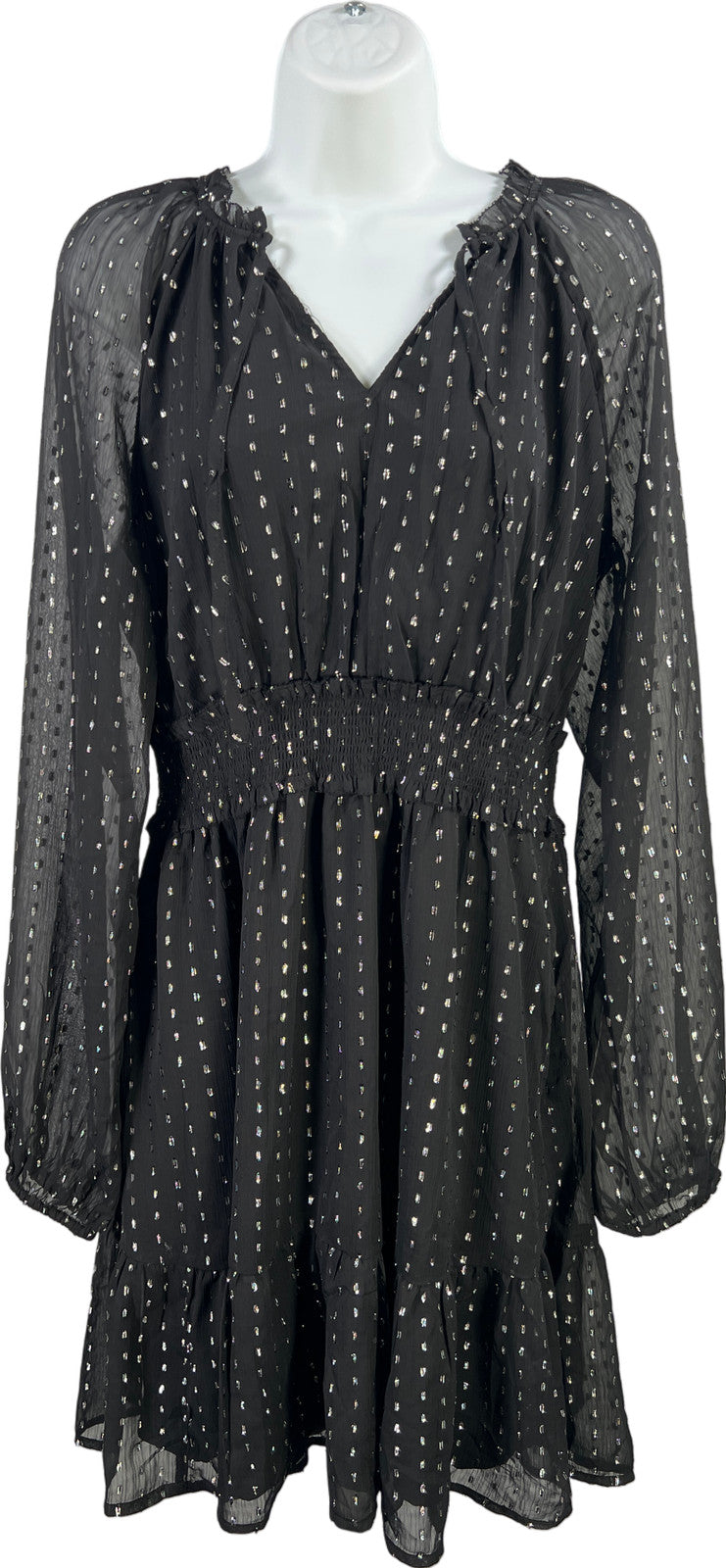 Old Navy Women’s Black Metallic Long Sleeve Smocked Dress - M Tall