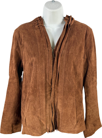 Chico’s Women’s Brown Suede Pleated Front Full Zip Jacket - 2/US L