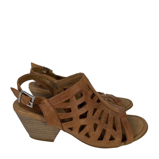 BOC Women's Brown Leather Strappy Open Toe Block Heel Sandals - 7M