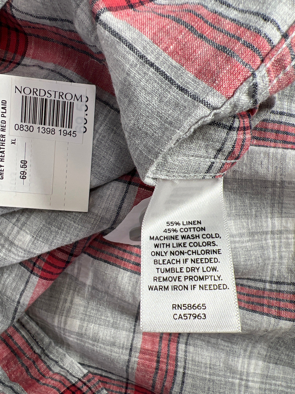 NEW 1901 Men’s Grey Heather/Red Plaid Trim Fit Button Up Shirt - XL