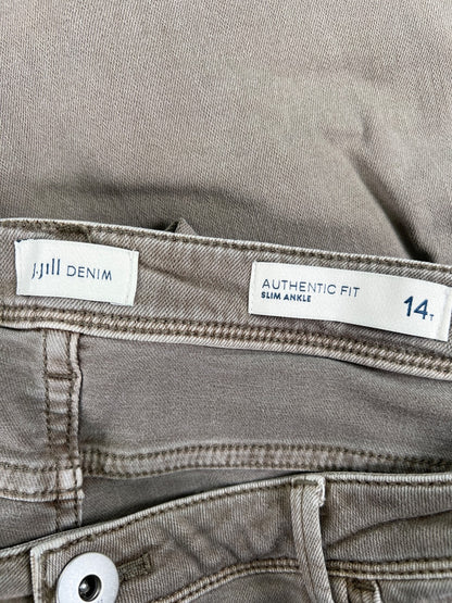 J.Jill Women’s Khaki/Green Authentic Fit Slim Ankle Jeans - 14 Tall