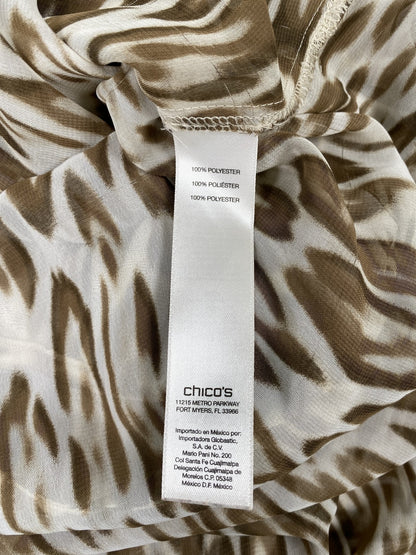 Chico’s Women’s Brown/White Sleeveless Sheer Button Up Hi-Low Blouse - 0/US S