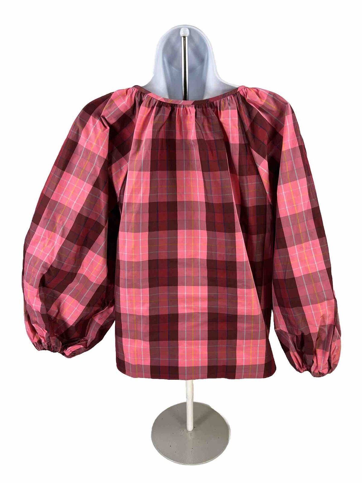 Kate Spade Women's Pink Greenhouse Plaid 3/4 Puff Sleeve Blouse - S