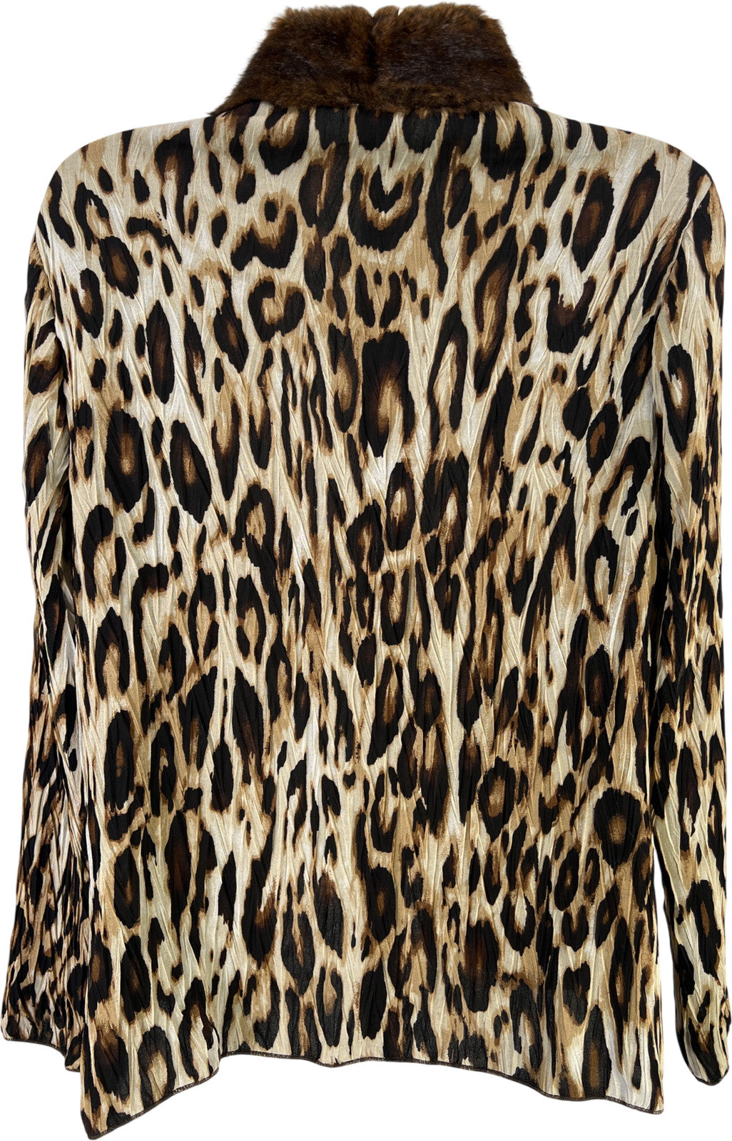 Chico’s Womens Brown Leopard Print Semi-Sheer Pleated Open Front Jacket - 1/US M
