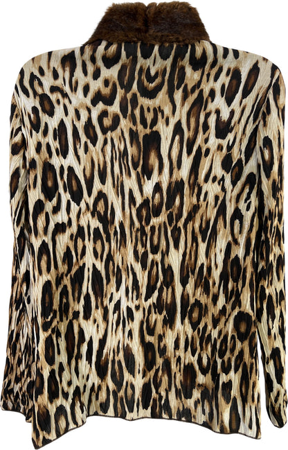 Chico’s Womens Brown Leopard Print Semi-Sheer Pleated Open Front Jacket - 1/US M
