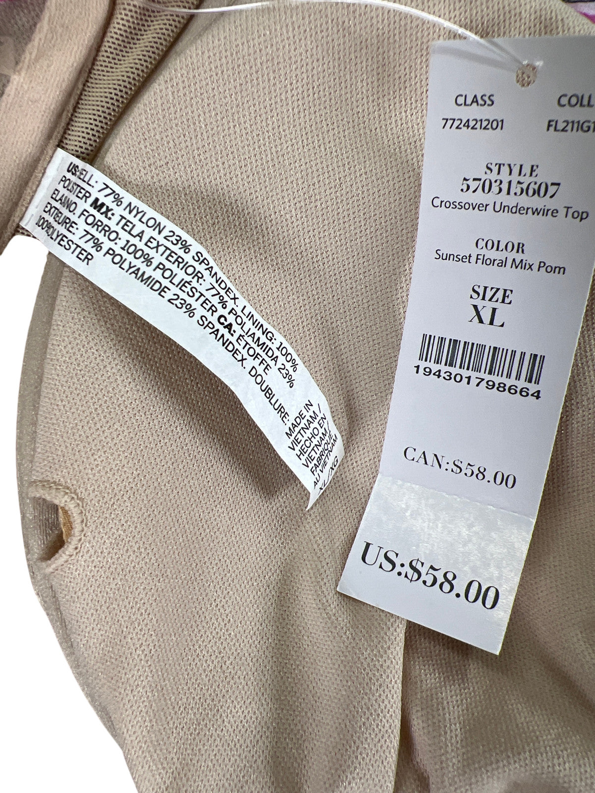 White House Black Market Womens Purple Floral Crossover Bikini Bathing Suit - XL