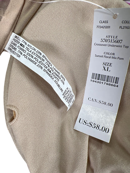 White House Black Market Womens Purple Floral Crossover Bikini Bathing Suit - XL