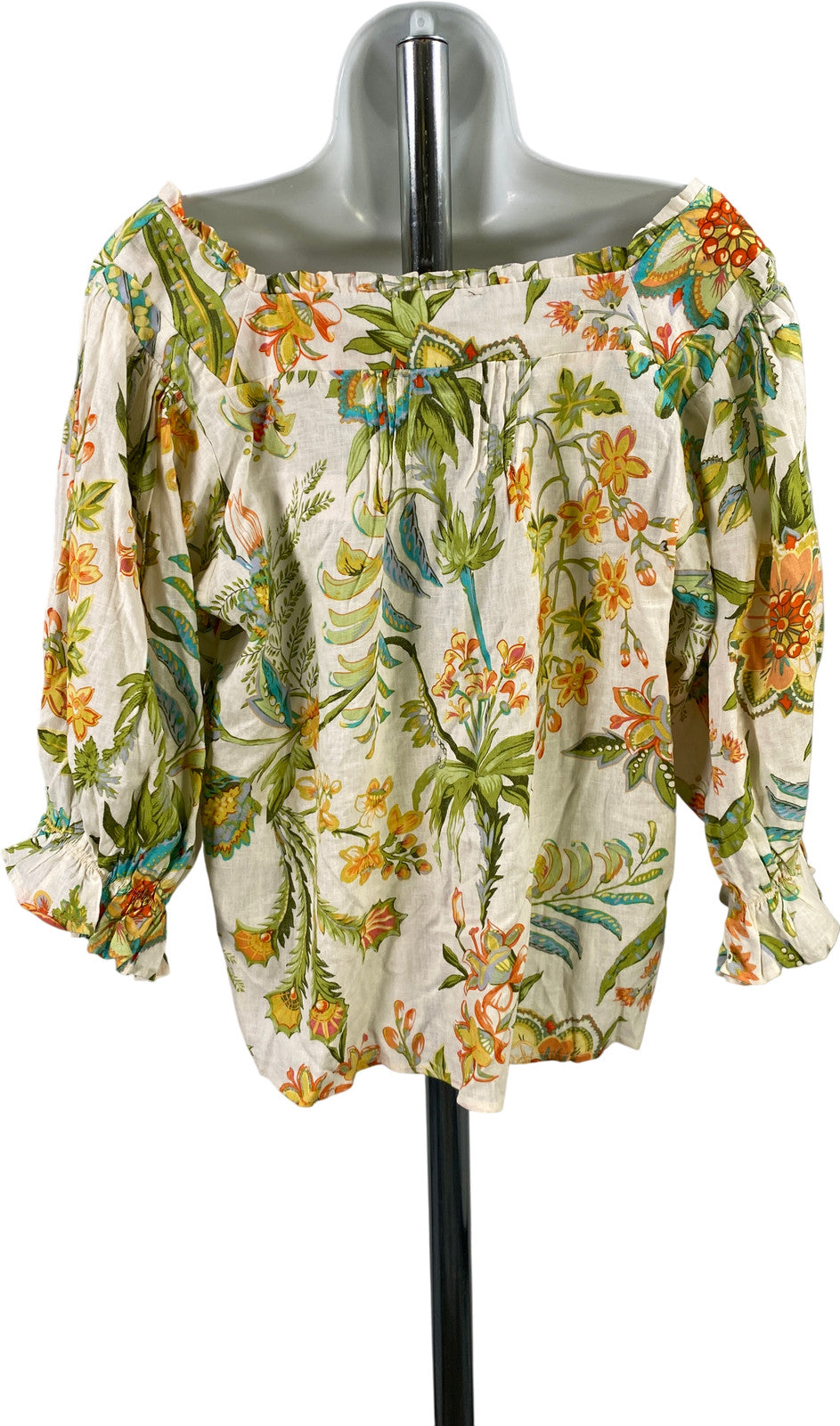 Rachel Roy Women’s White/Multi-Color Floral 1/2 Sleeve Floral Blouse - L