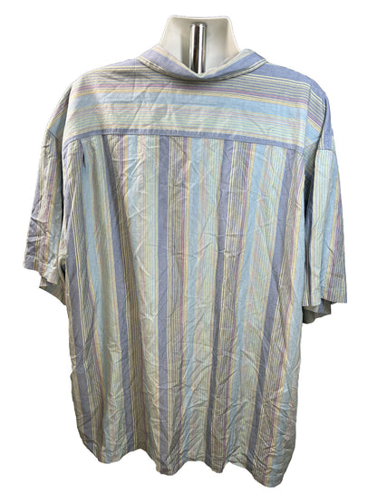 Tommy Bahama Men's Blue Striped Silk Camp Shirt - Big 3XB