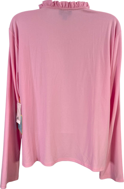 CeCe Women’s Pink Florence Rose Ruffle Trim Long Sleeve Blouse - XL