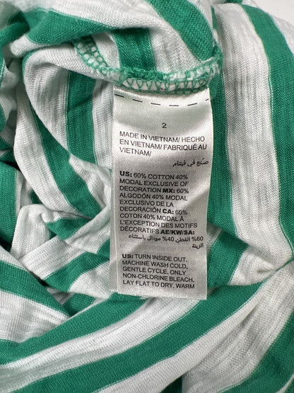 Chico’s Women’s Green/White Striped Beaded Neck 3/4 Sleeve Shirt - 2/US L