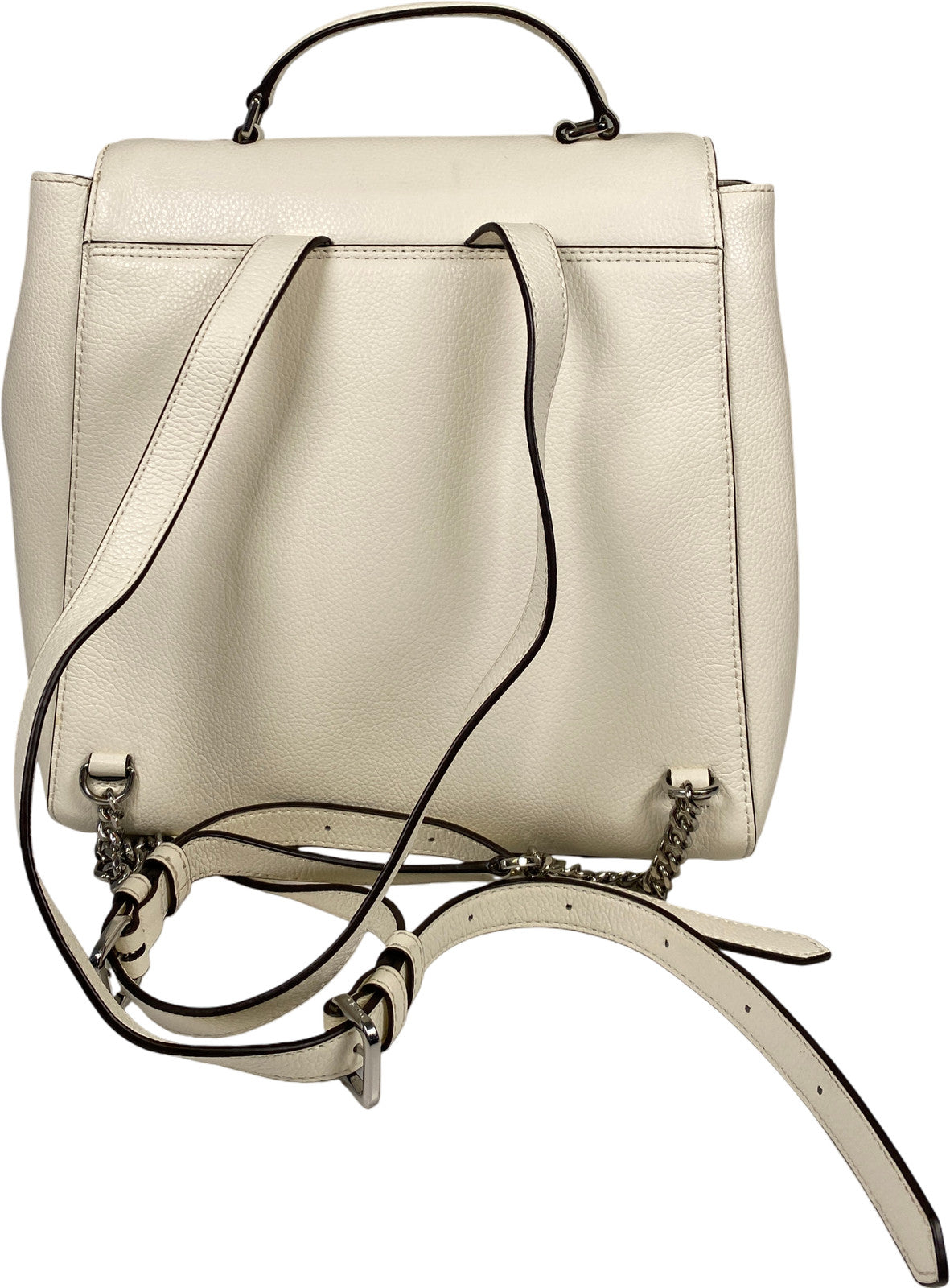 DKNY White Cow Leather Foldover Small Adjustable Backpack
