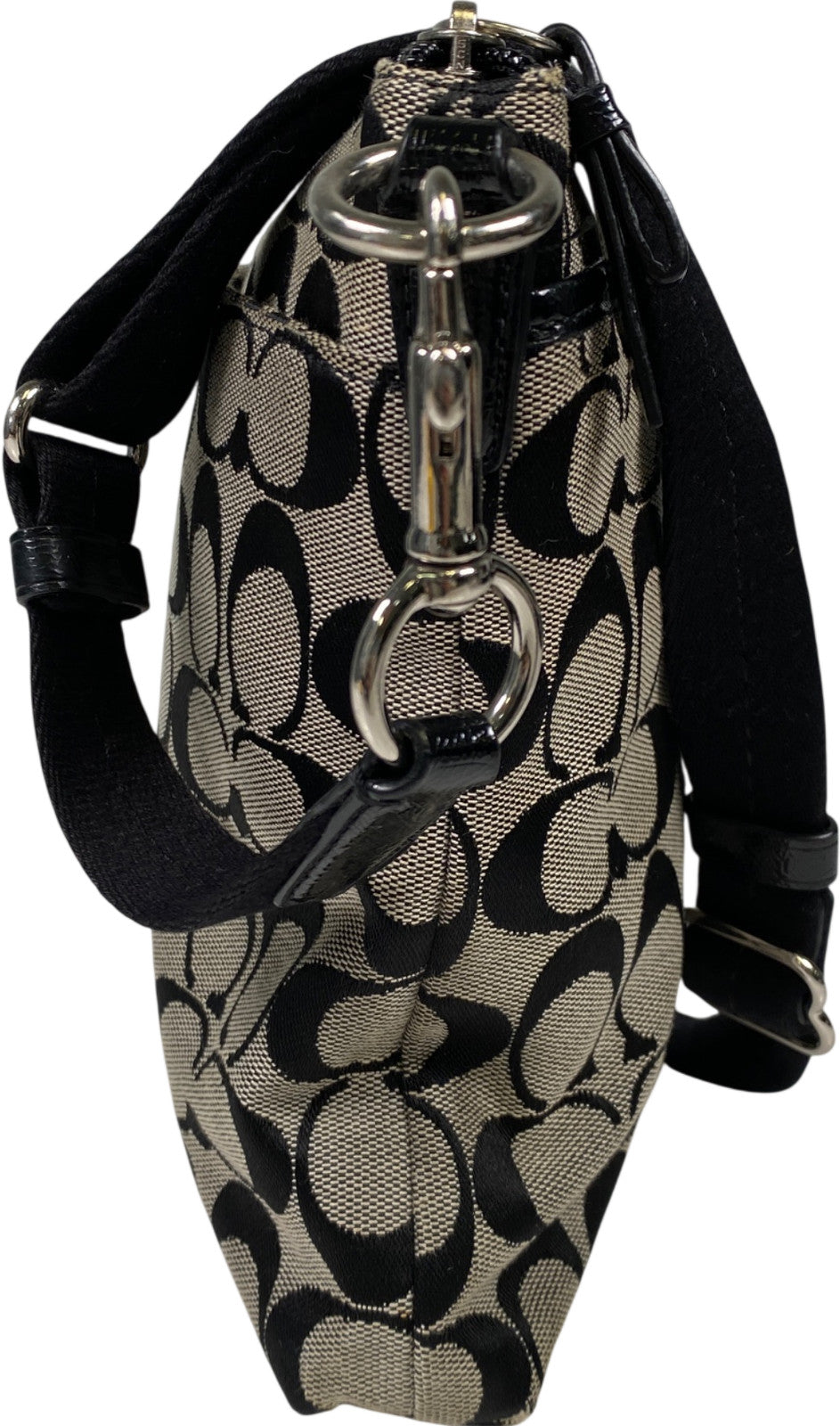 Coach Women’s Black Canvas Signature Print Stripe Small Crossbody Purse