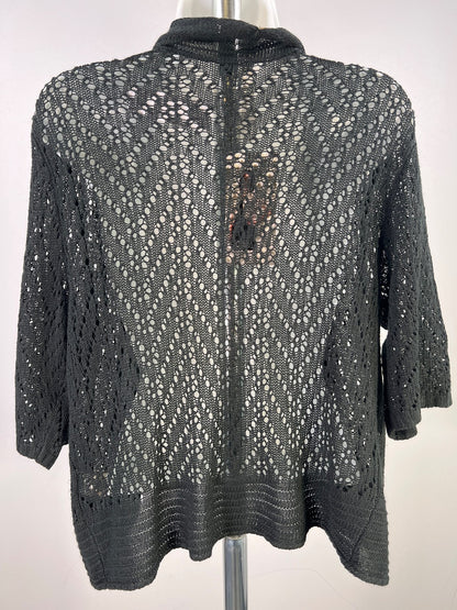 Leo and Nicole Women’s Black Open Knit 1/2 Sleeve Cardigan Sweater - L