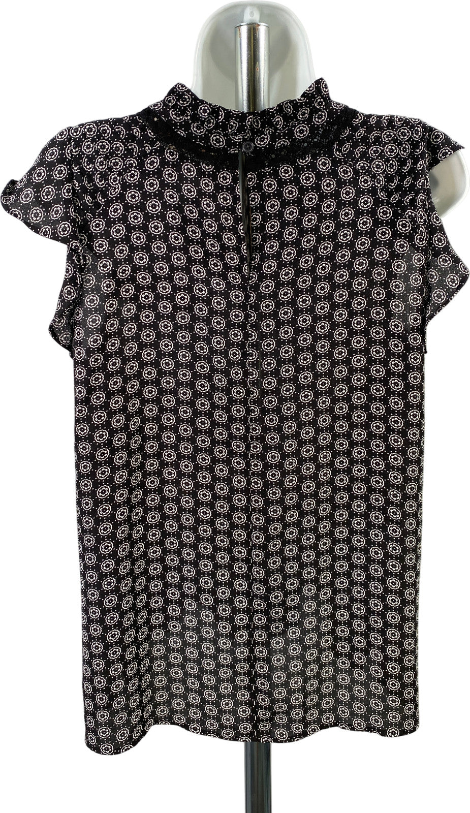 LOFT Women’s Black Pleated Front Ruffle Cap Sleeve Blouse - S