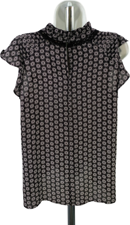 LOFT Women’s Black Pleated Front Ruffle Cap Sleeve Blouse - S