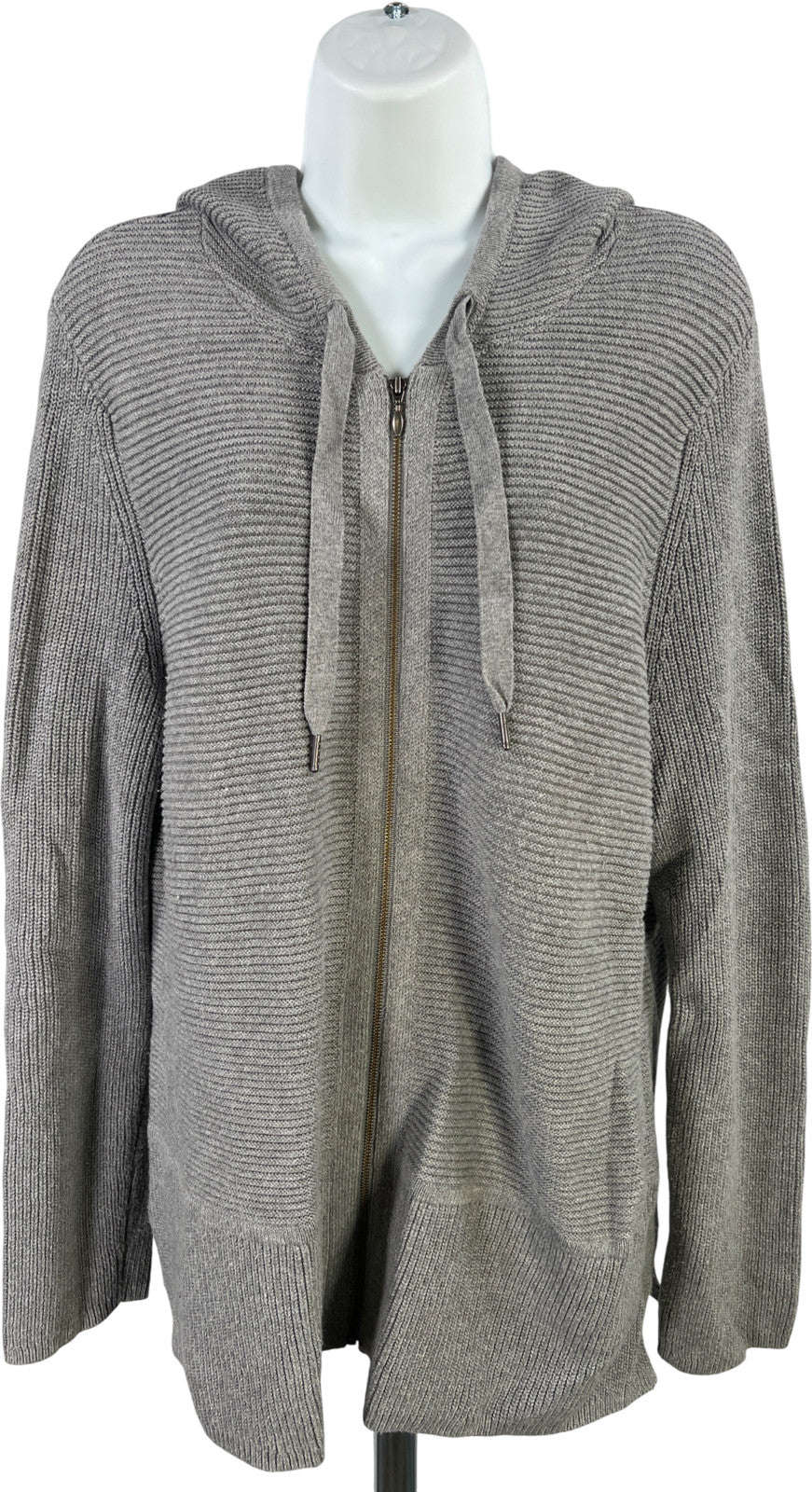 J.Jill Women’s Gray Long Sleeve Full Zip Hooded Sweater Jacket - M