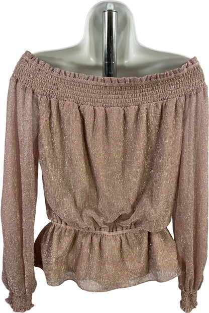 White House Black Market Women’s Pink/Purple Metallic Cinched Waist Blouse - S