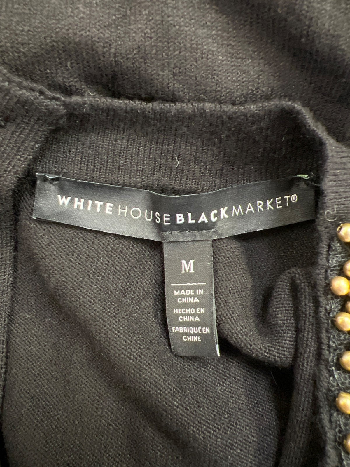 White House Black Market Women’s Black Beaded Neck Sleeveless Sweater - M