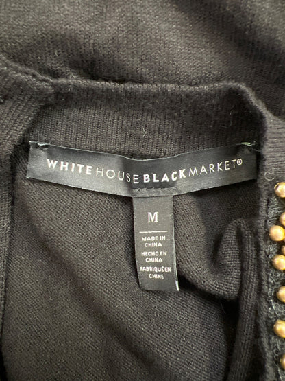 White House Black Market Women’s Black Beaded Neck Sleeveless Sweater - M