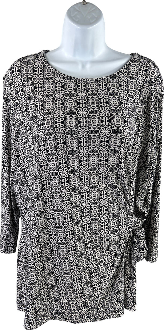 Chico’s Women’s Black/White 3/4 Sleeve Tie Side Blouse - 3/US XL