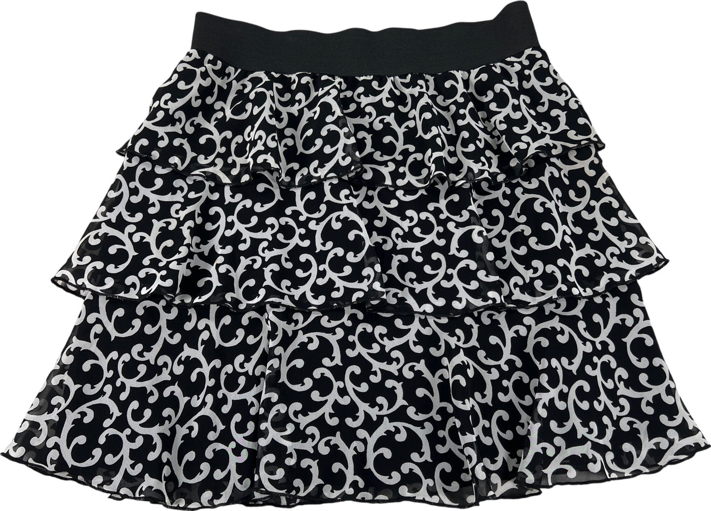 White House Black Market Women’s Black Floral Tiered Skirt - M