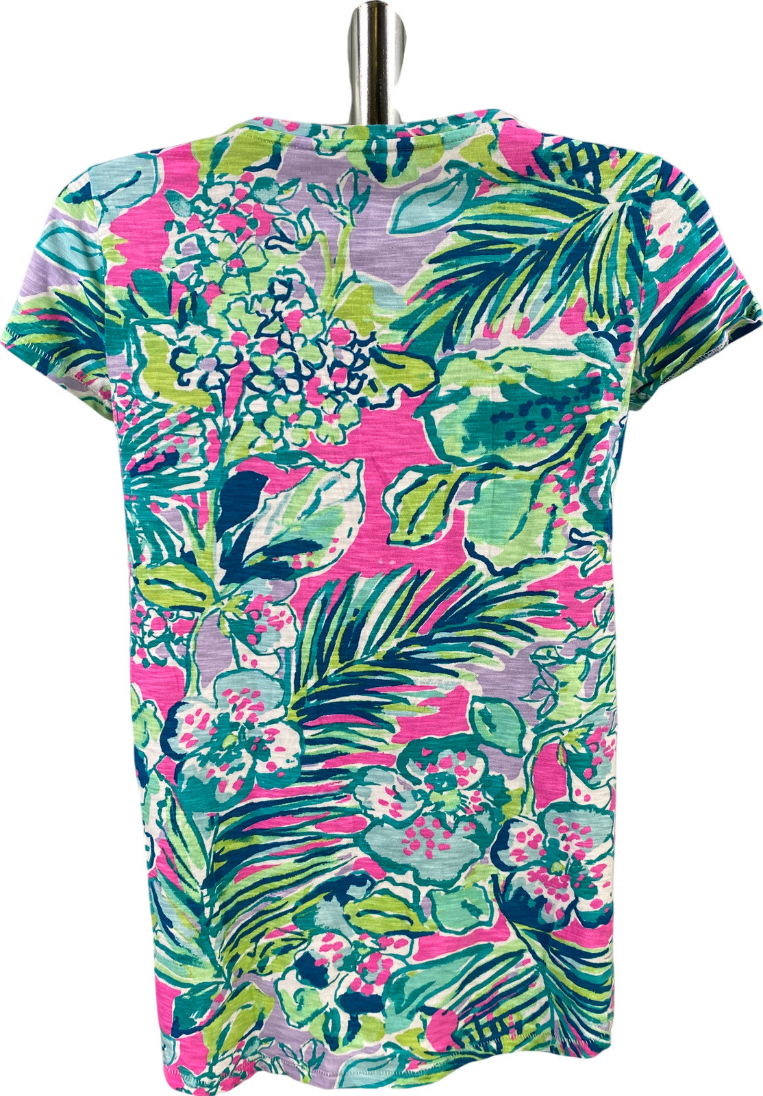 Lily Pulitzer Women’s Blue Tropical Print Short Sleeve V-Neck T-Shirt - XXS