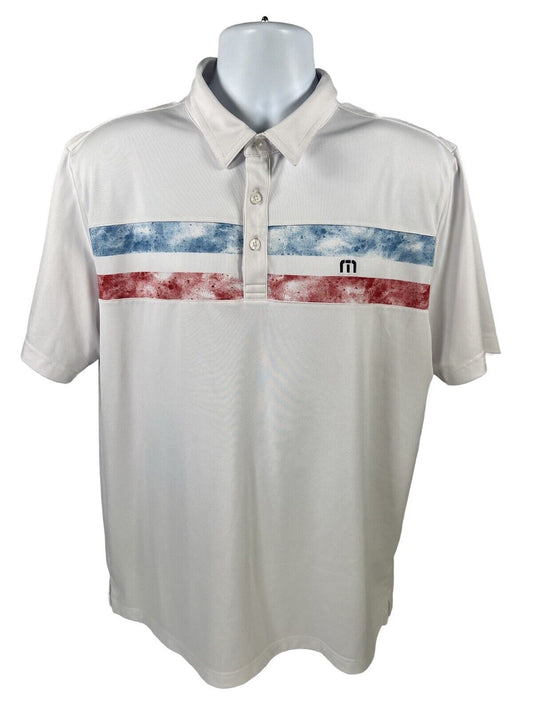 Travis Mathew Men's White Striped Stretch Polo Shirt - XL