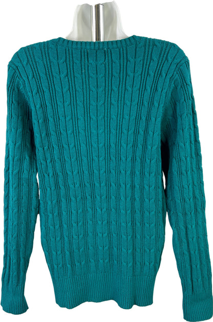 St.Johns Bay Women’s Blue Cable Knit Long Sleeve V-Neck Sweater - L