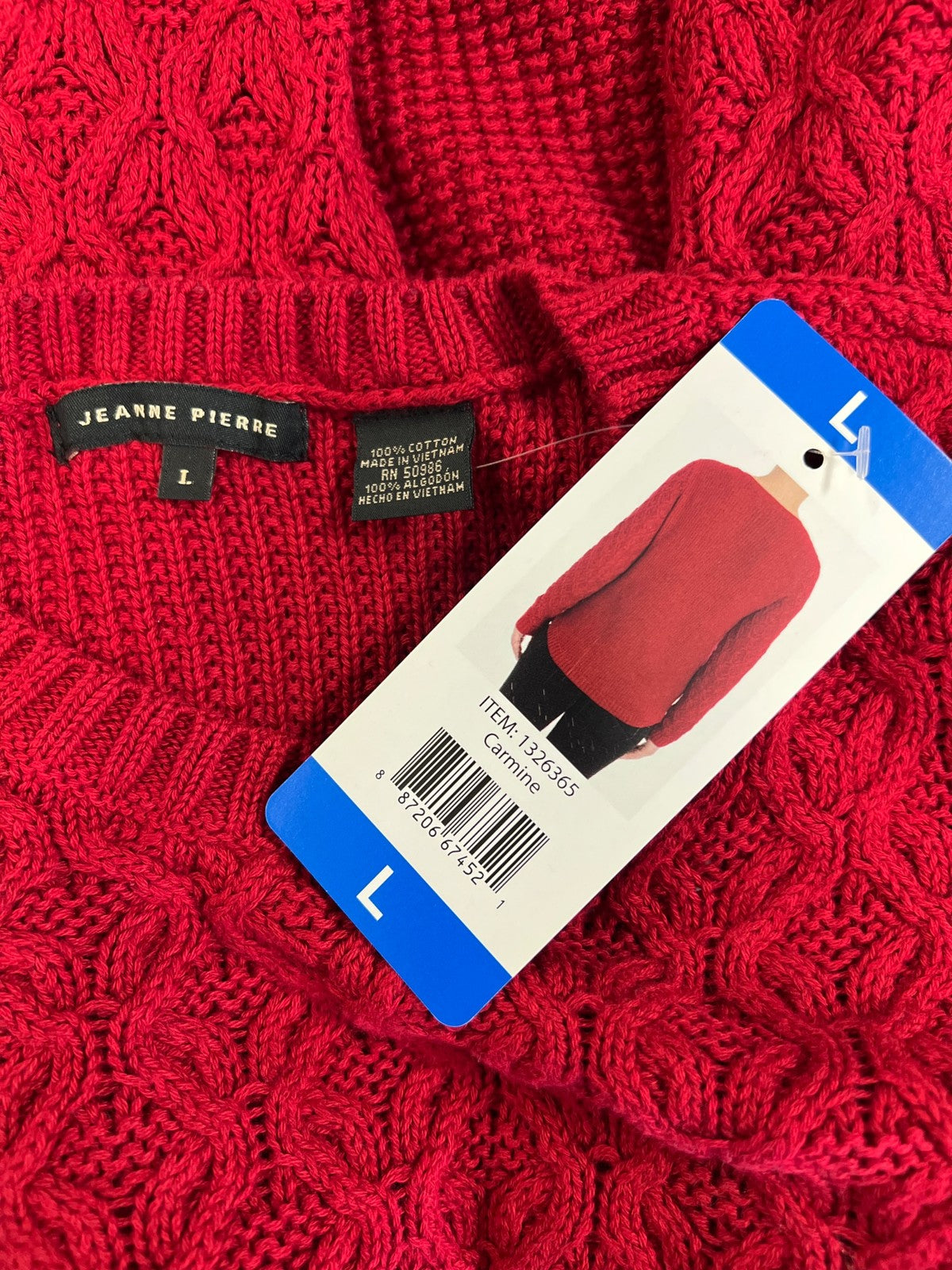 Jeanne Pierre Women’s Red Carmine Cable Knit Long Sleeve Sweater - L