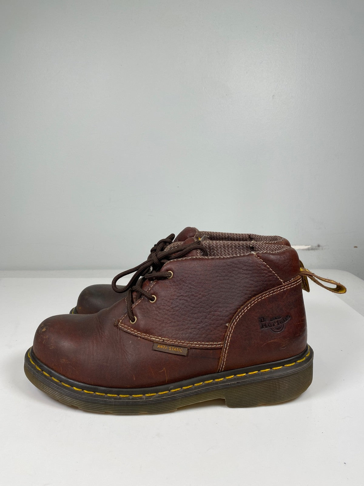 Dr. Martens Men’s Brown Leather Izzy Air Wair Industrial Steel Toe Boots - 8