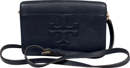 Tory Burch Women’s Blue Leather Bombe T Crossbody Purse W/ Removable Strap