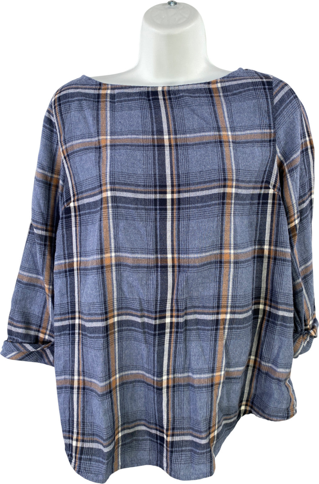 J.Jill Women’s Blue Plaid Soft 3/4 Sleeve Pullover Blouse - XS