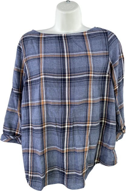 J.Jill Women’s Blue Plaid Soft 3/4 Sleeve Pullover Blouse - XS