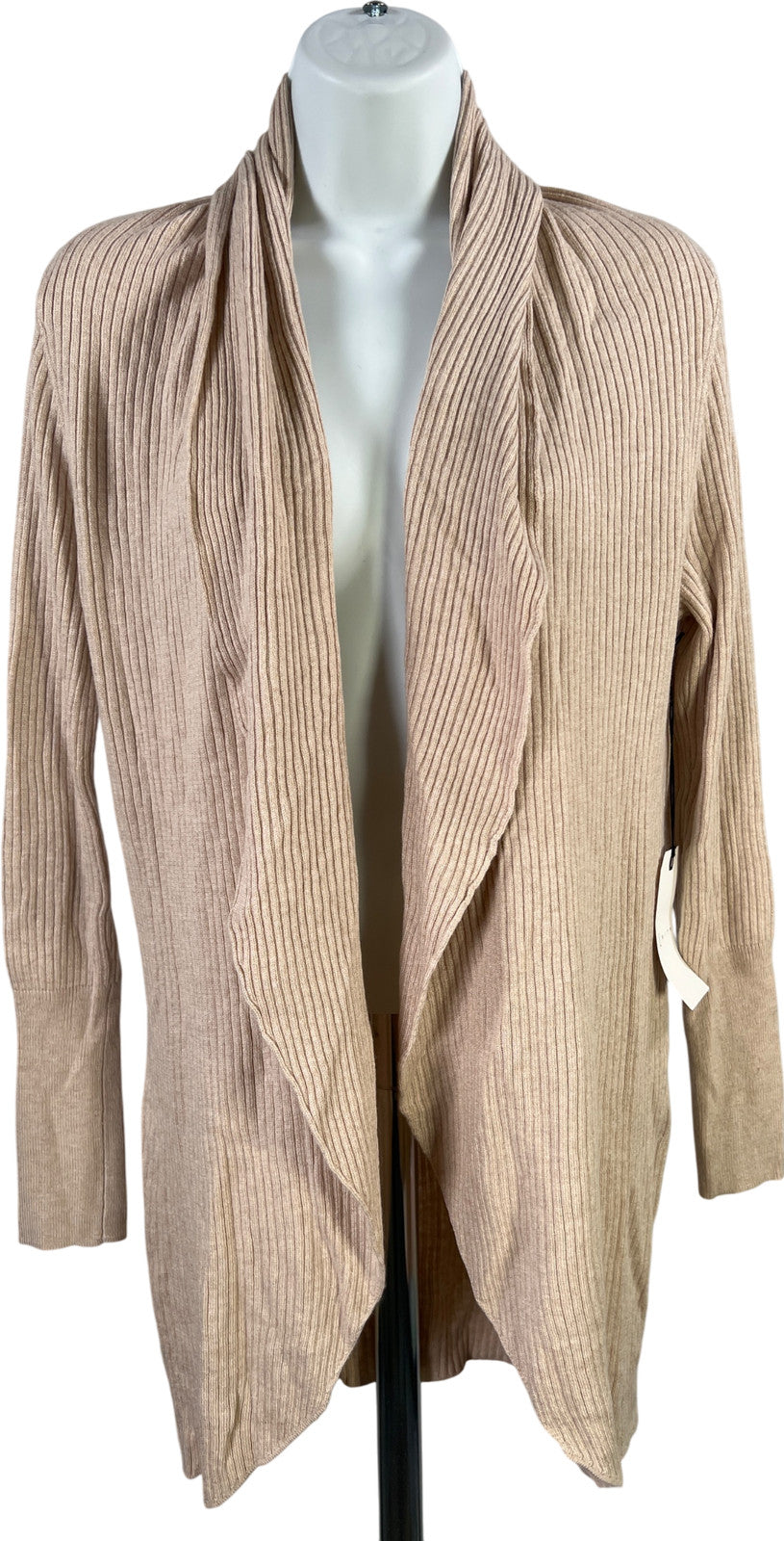 Leith Women’s Beige Ribbed Long Sleeve Open Front Cardigan Sweater - XXS