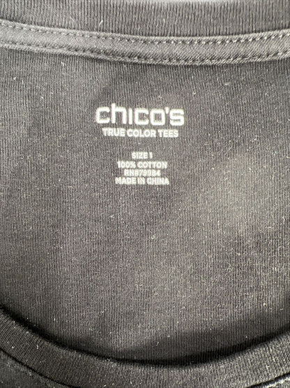 Chico's Women's Black Short Sleeve Cotton T-Shirt - 1/US M