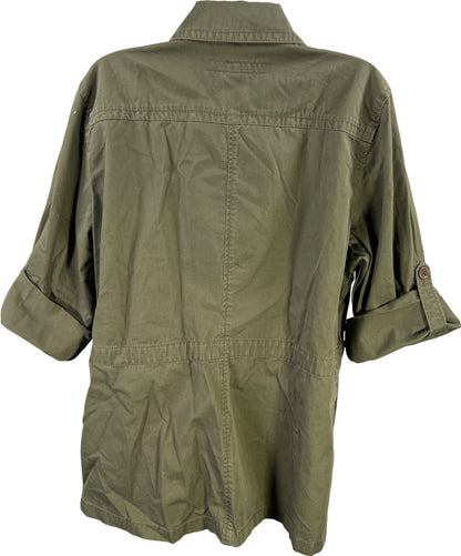 Calvin Klein Women’s Green Studded Full Zip 3/4 Roll Sleeve Military Jacket - XL
